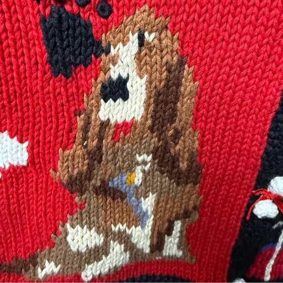 Vintage 90s Eagle’s Eye Patchwork Dog Embroidered Cardigan Sweater SZ L/XL Bones - Picture 5 of 12